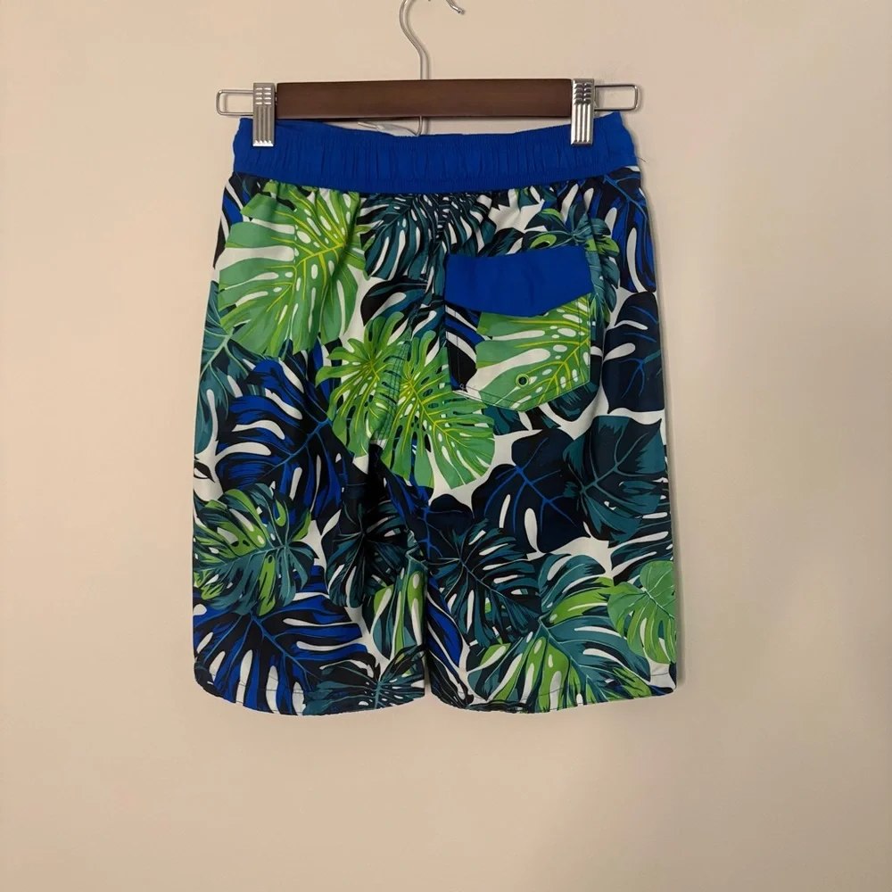 Arizona Boys Medium 10/12 Colorful Swim Trunks Blue Green With Liner